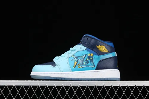 All categories Air Jordan Jordan series basketball shoes Air Jordan 1 Mid Air Jordan 1 Mid GS "FLY Blue" AJ1 Joe 1 Zhongbang "Ice Blue Mandarin Duck Oil Painting" BV7446-400
